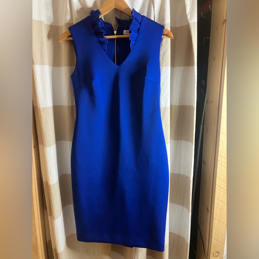 Calvin Klein Ruffle Neck Scuba Sheath